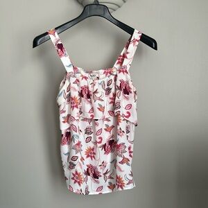 Loft white floral paisley ruffle sleeveless blouse